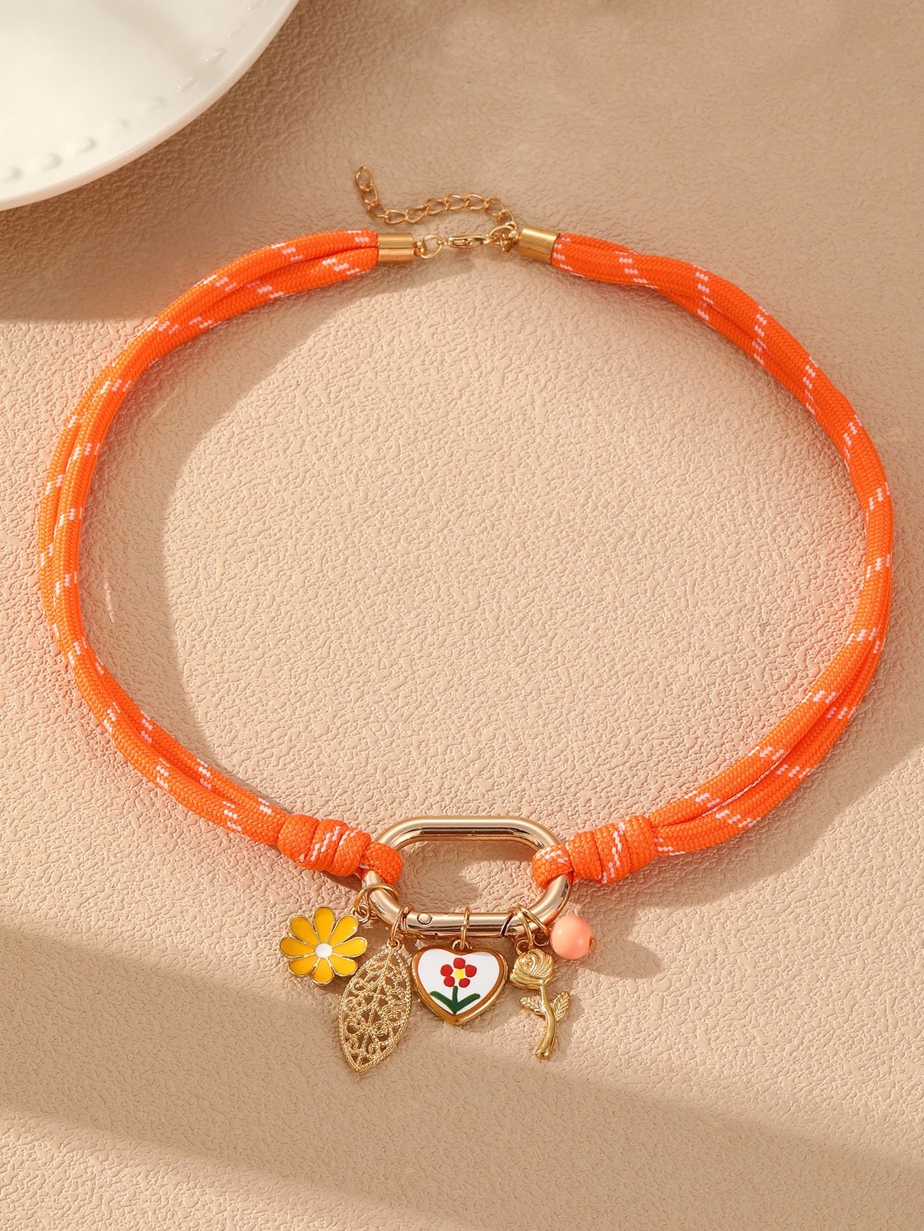 Orange Rope Necklace with Charm Pendants
