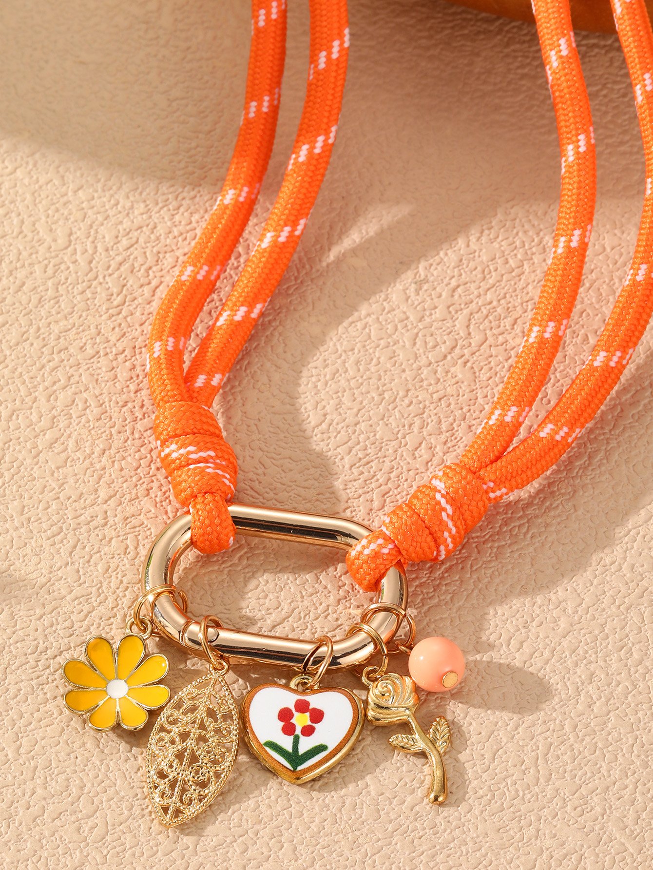 Orange Rope Necklace with Charm Pendants