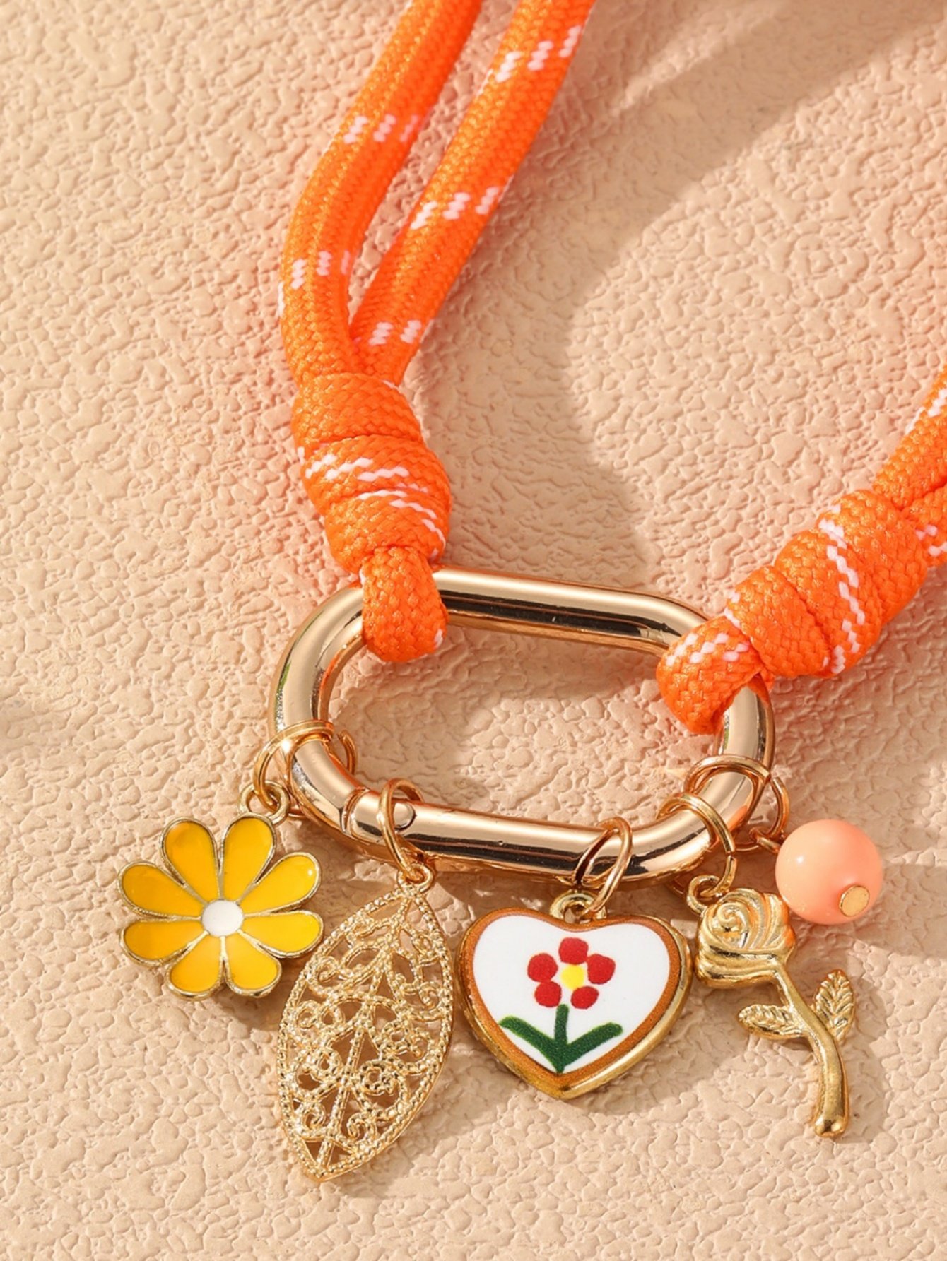 Orange Rope Necklace with Charm Pendants
