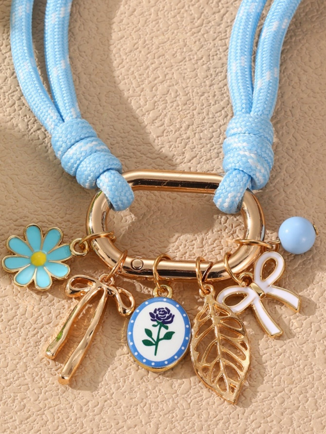 Blue Rope Charm Necklace with Gold Accents