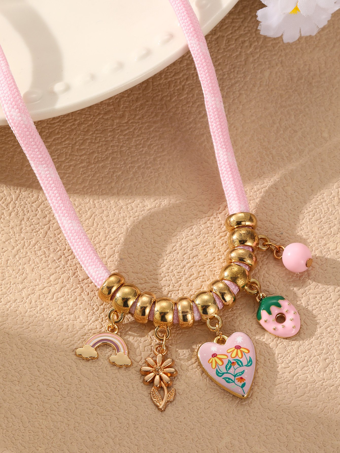 Multi-Color Braided Chain Necklace with Charms