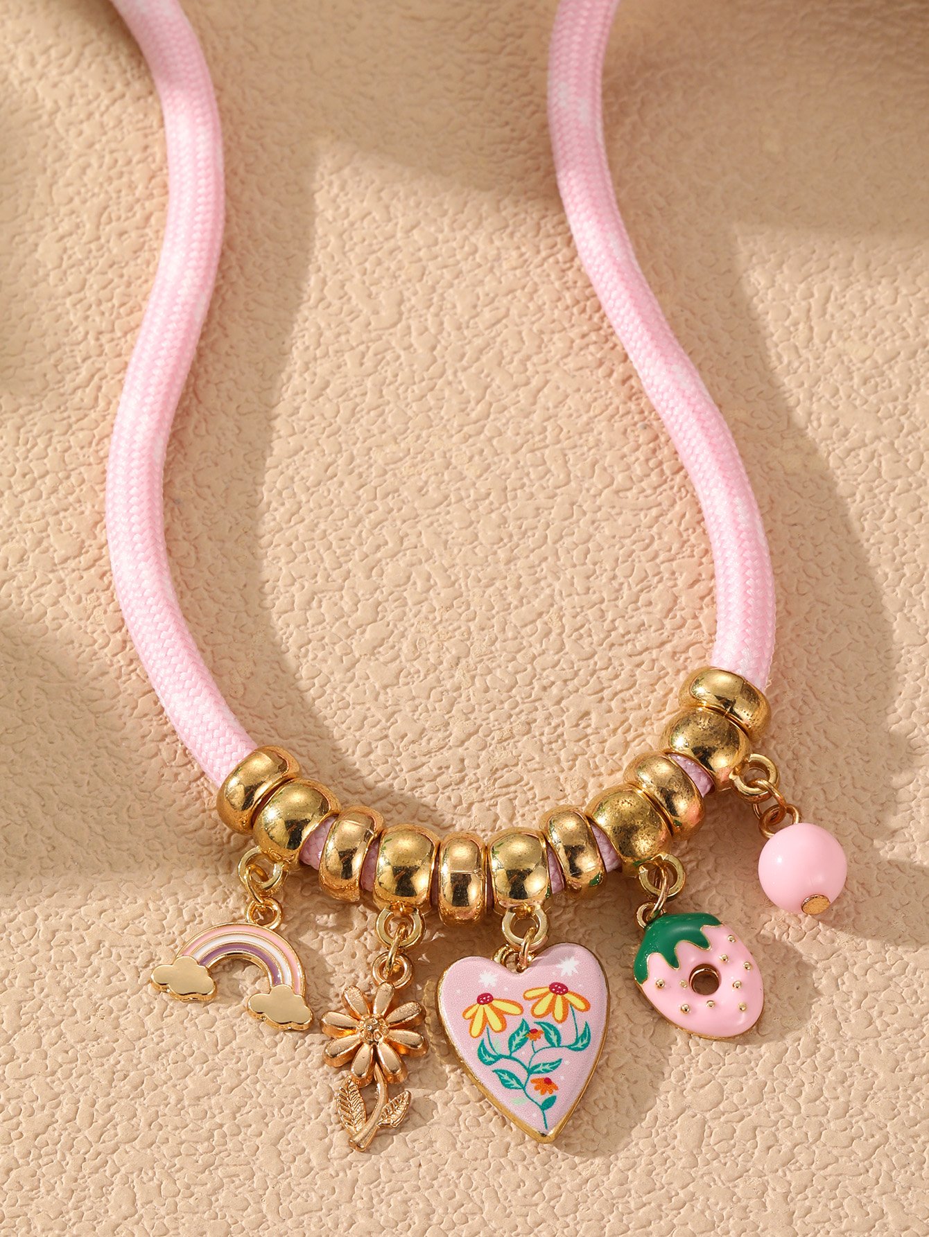 Multi-Color Braided Chain Necklace with Charms