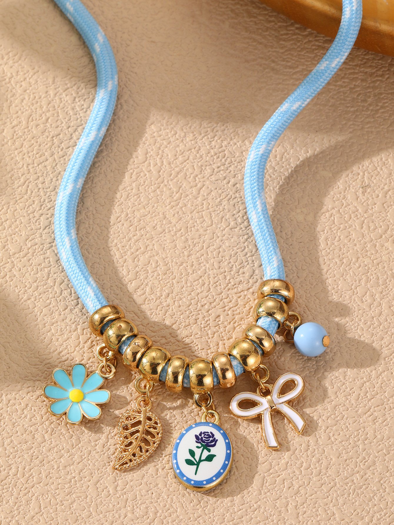 Multi-Color Block Weave Necklace with Charms