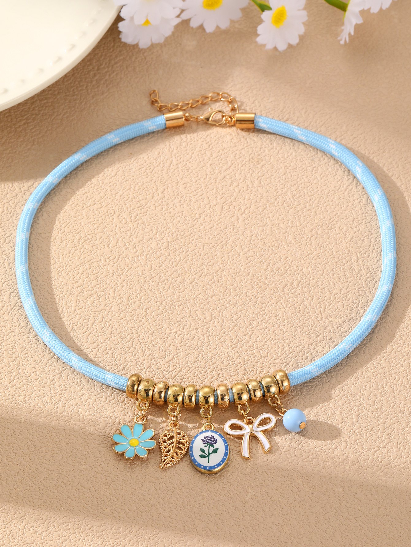 Multi-Color Block Weave Necklace with Charms