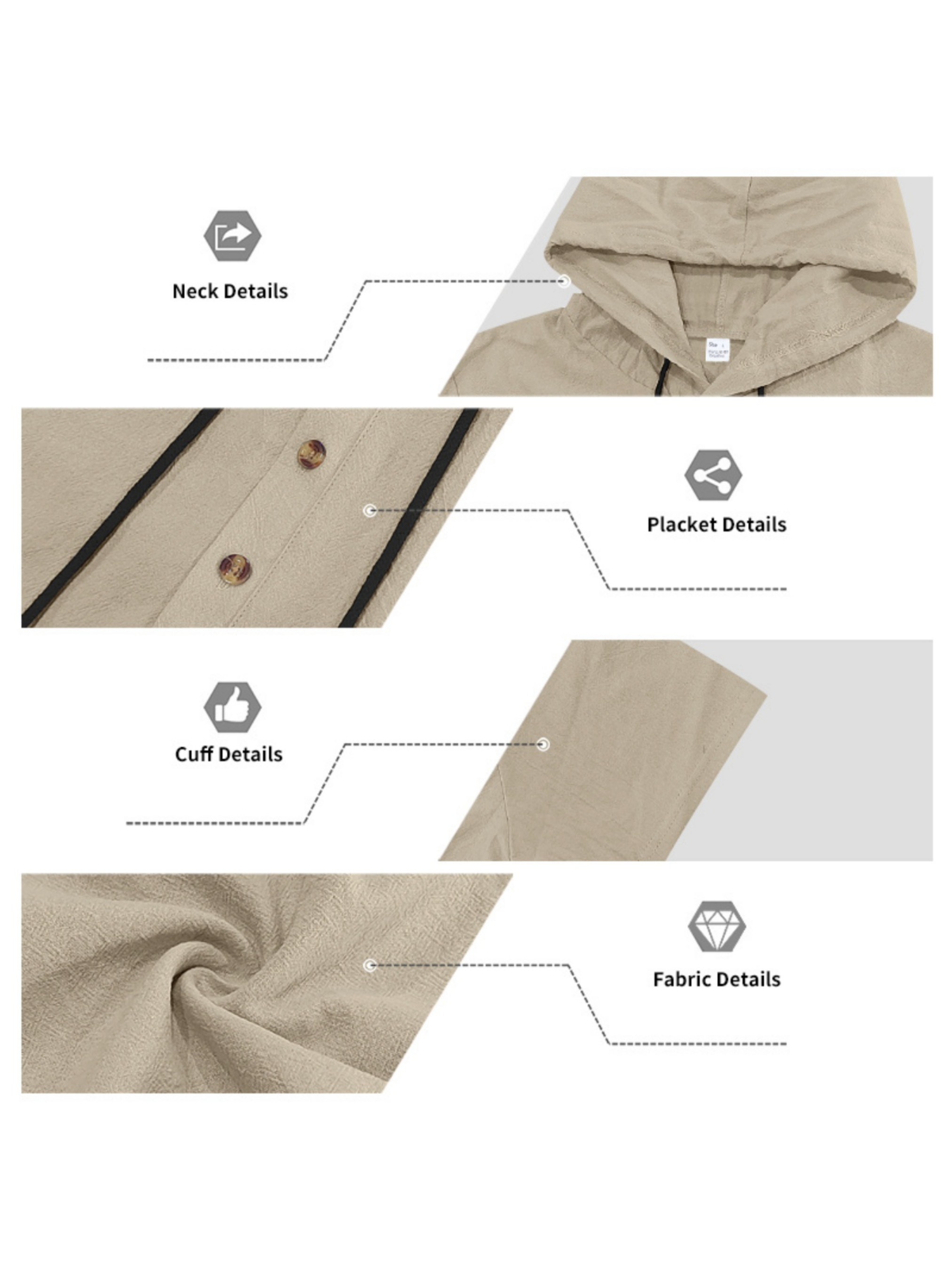 طقم منسق من بنطال وسويت شيرت كتان بقبعة وبقصة مريحة للرجال باللون البيج