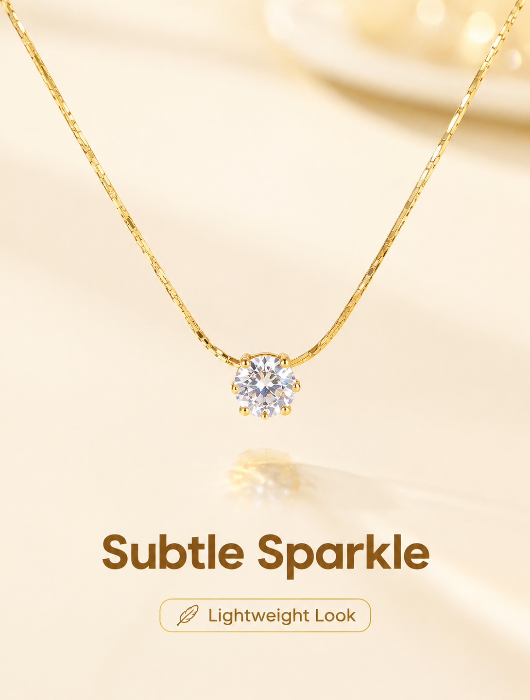 Gold Plated Solitaire Zircon Pendant Necklace