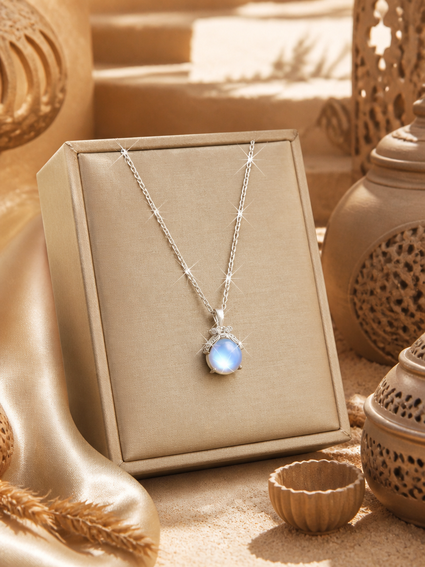Silver Moonstone Charm Necklace