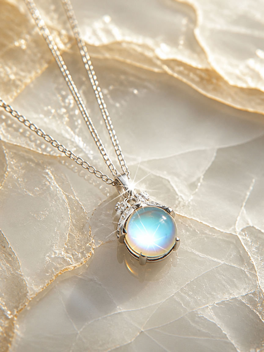 Silver Moonstone Charm Necklace
