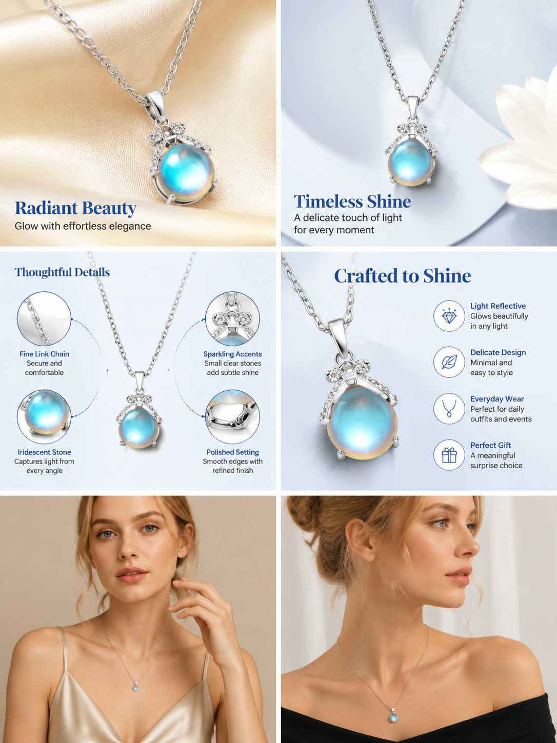 Silver Moonstone Charm Necklace