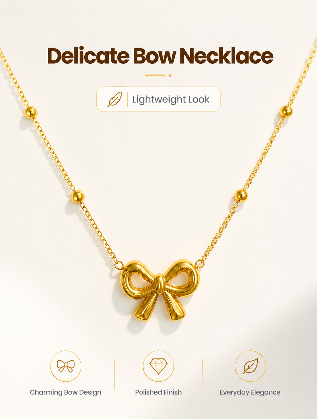 Gold Bow Charm Necklace