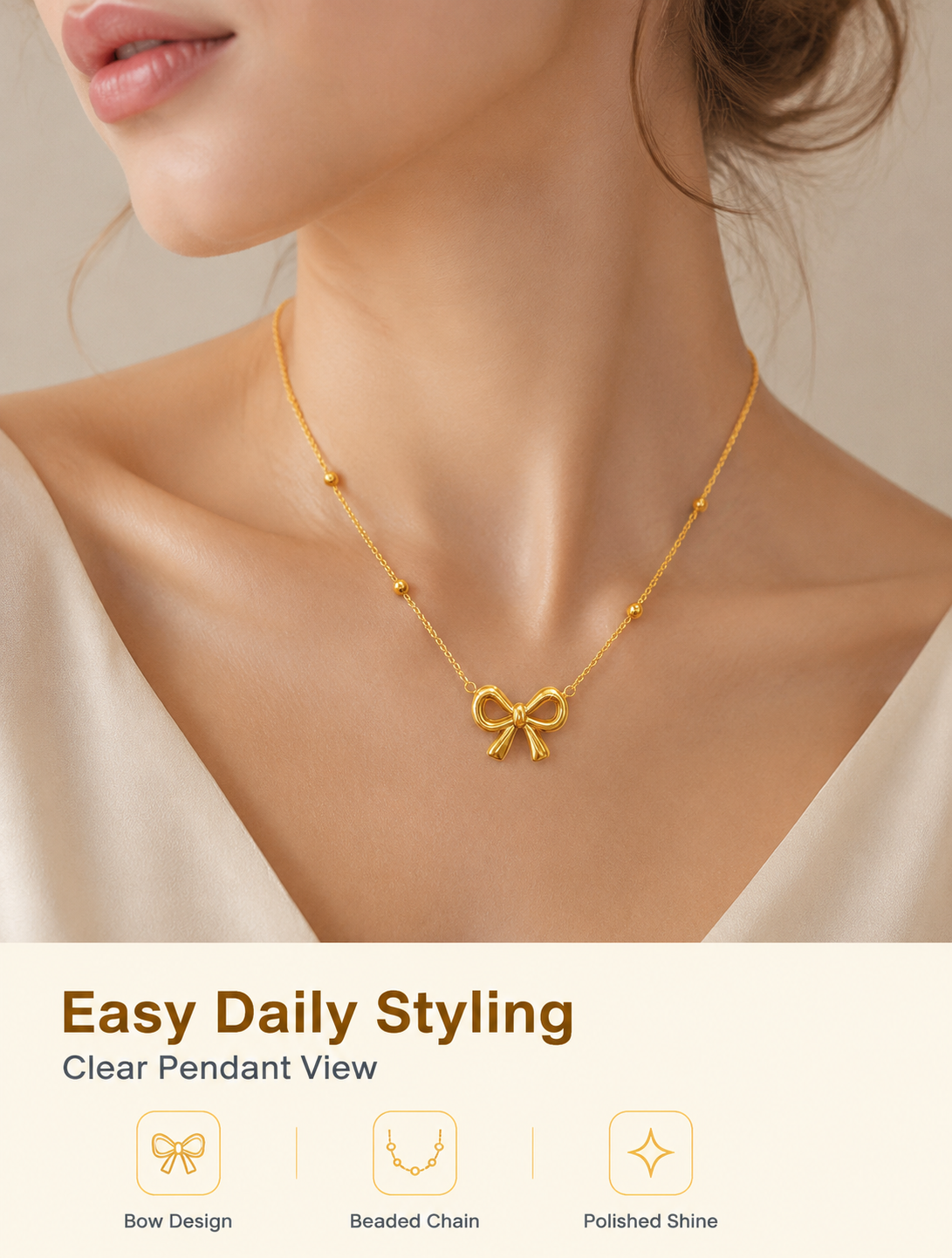 Gold Bow Charm Necklace