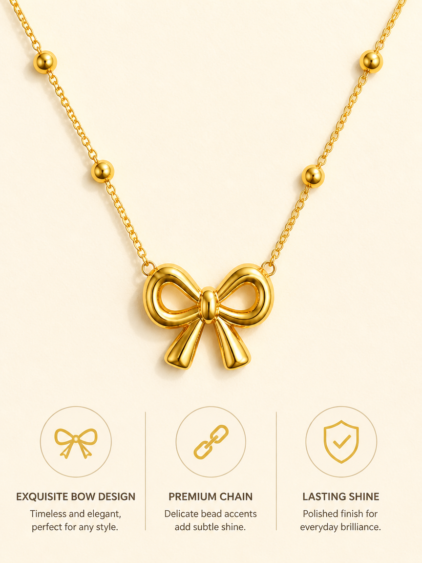 Gold Bow Charm Necklace
