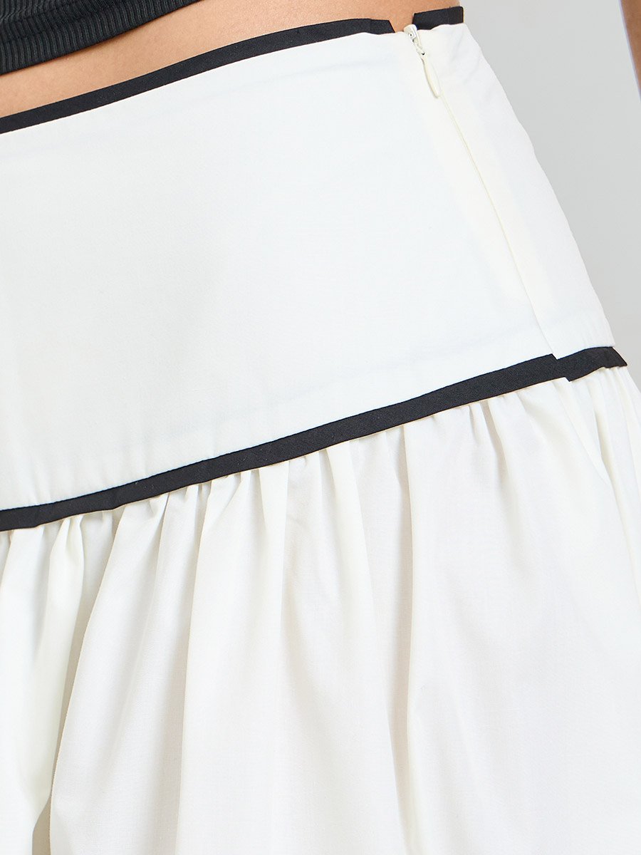White Solid A-Line Maxi Skirt