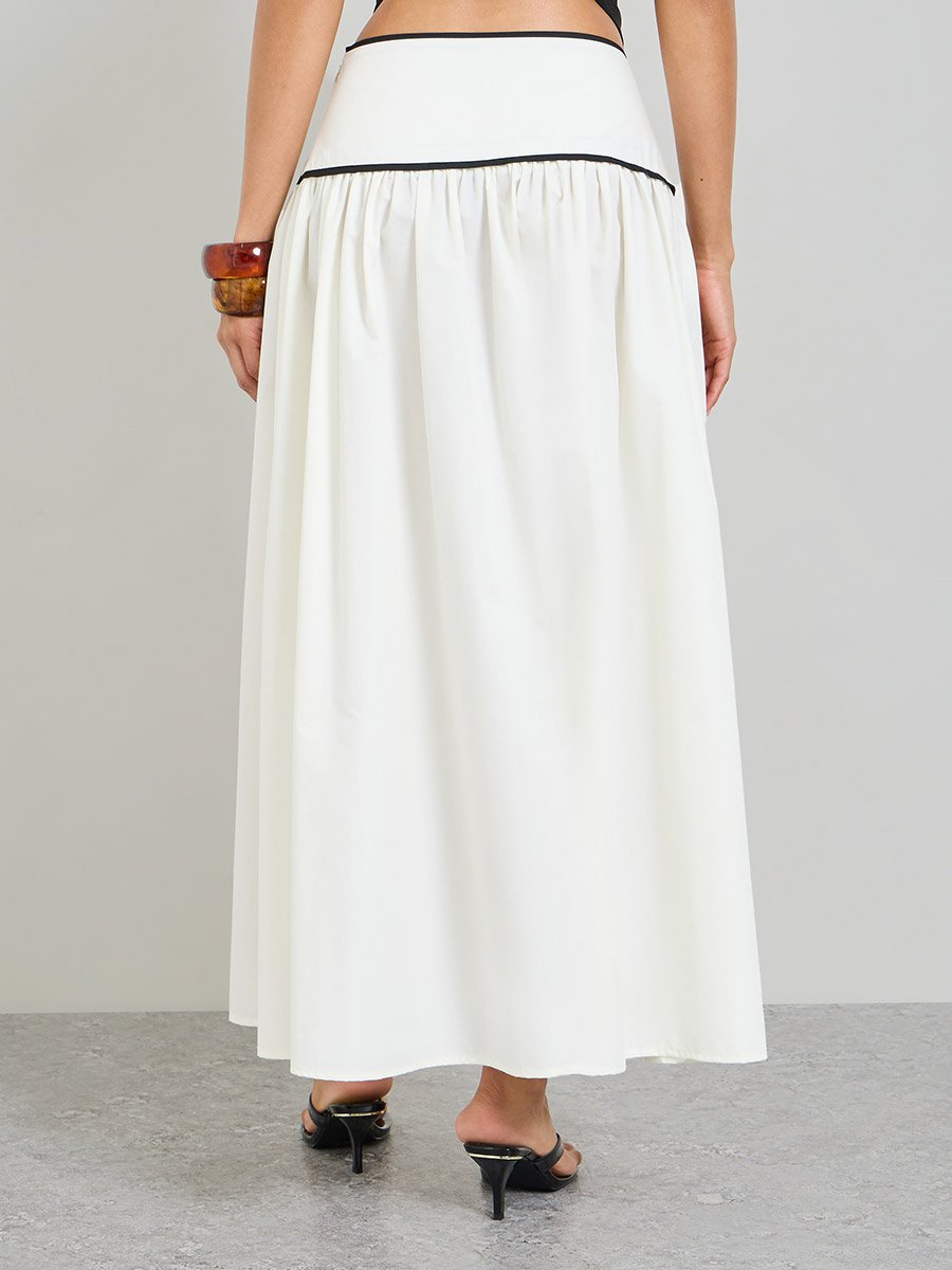 White Solid A-Line Maxi Skirt