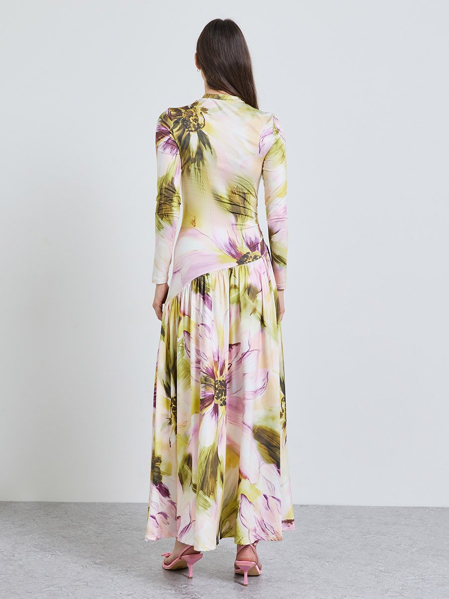 Multi Printed Round Neck A-Line Ankle length Dress