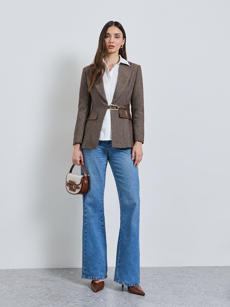 Brown Solid Slim Fit