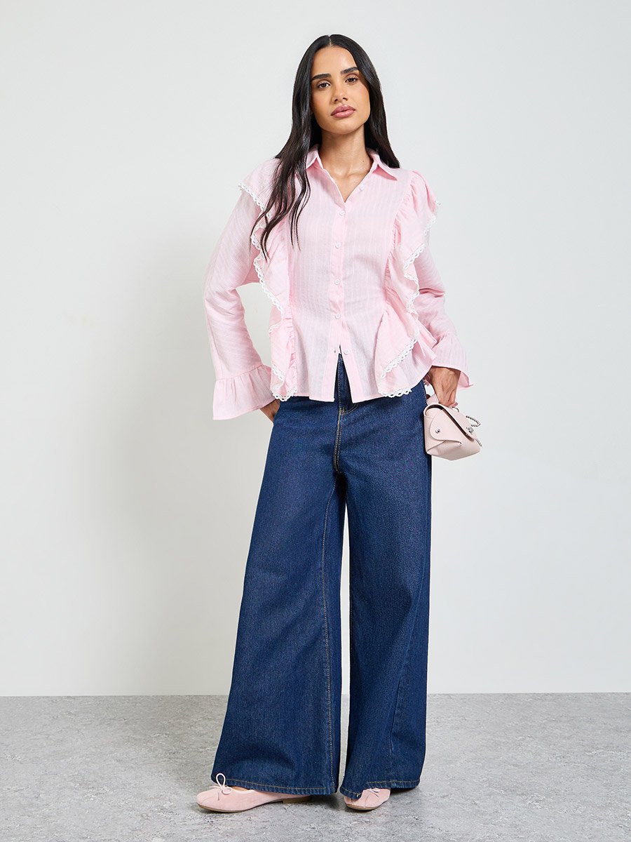 Pink Solid Long Sleeves Regular Shirt
