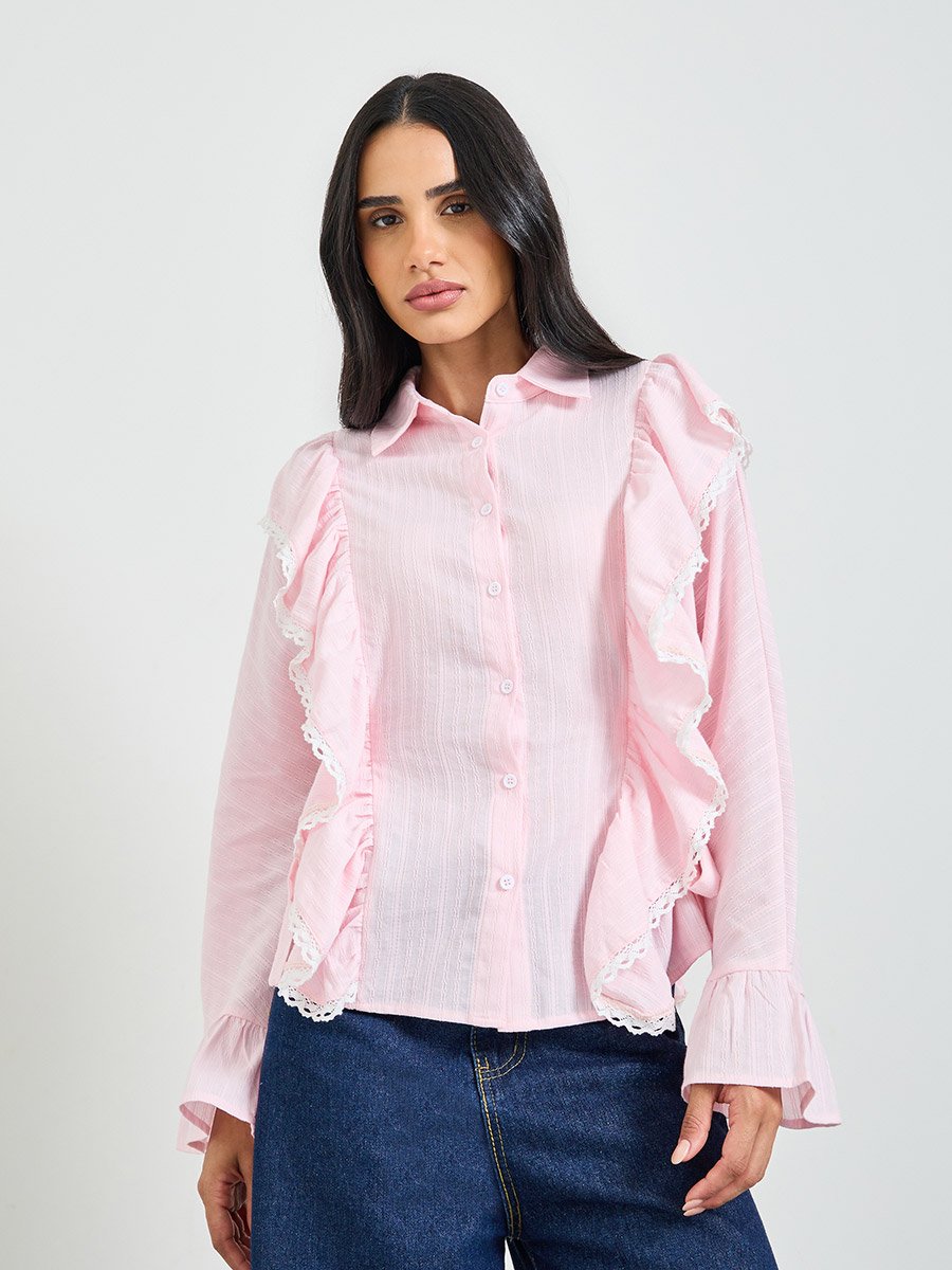 Pink Solid Long Sleeves Regular Shirt