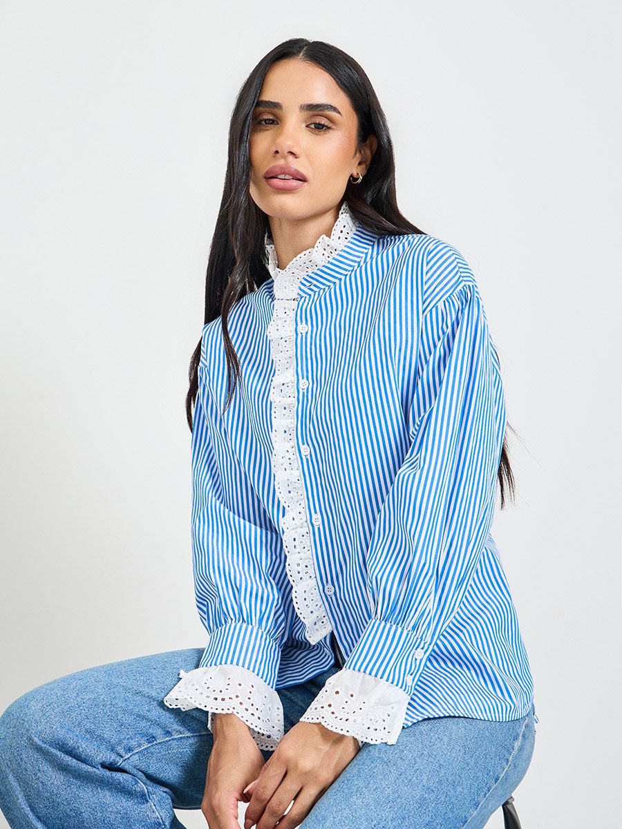 Blue Striped Long Sleeves Regular Shirt