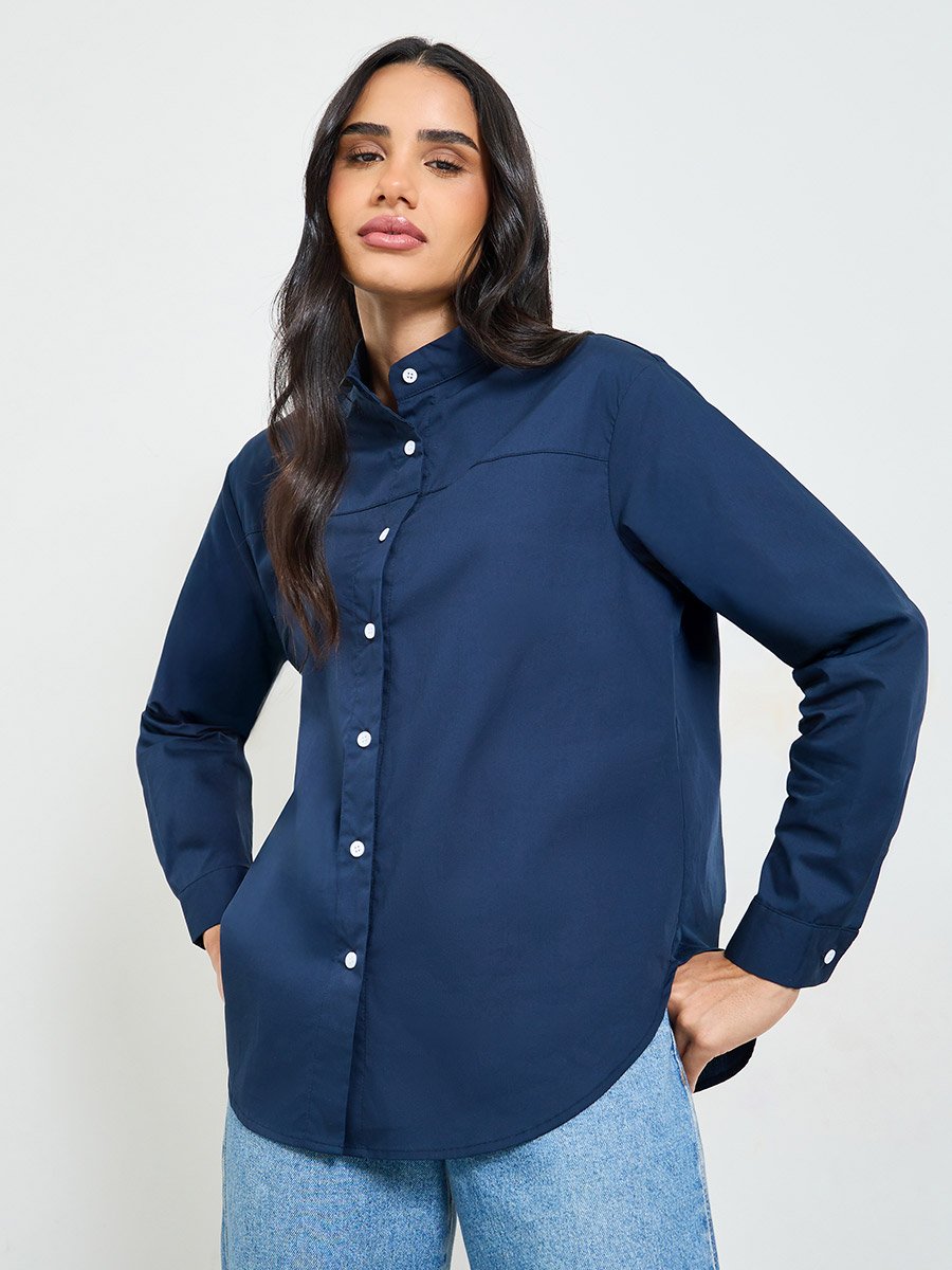 Navy Blue Solid Long Sleeves Regular Shirt