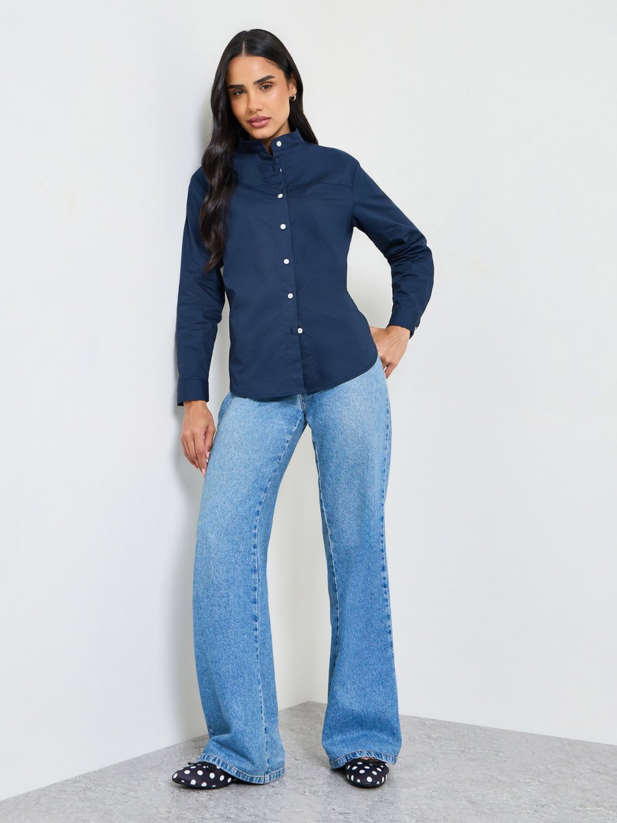 Navy Blue Solid Long Sleeves Regular Shirt