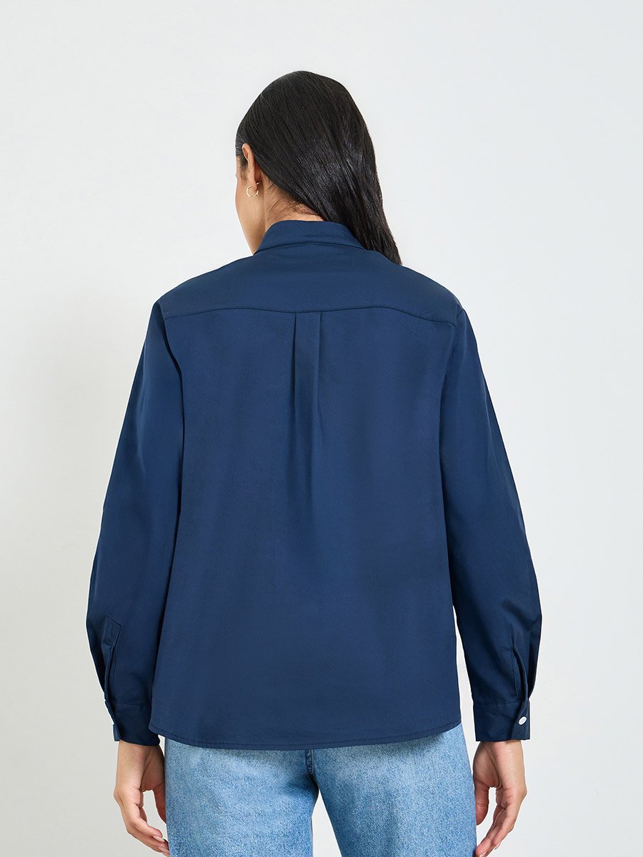 Navy Blue Solid Long Sleeves Regular Shirt