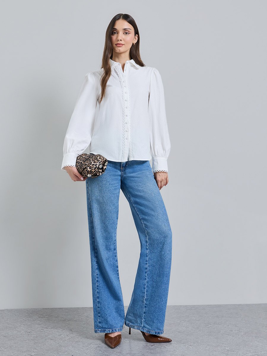 White Solid Long Sleeves Regular Shirt