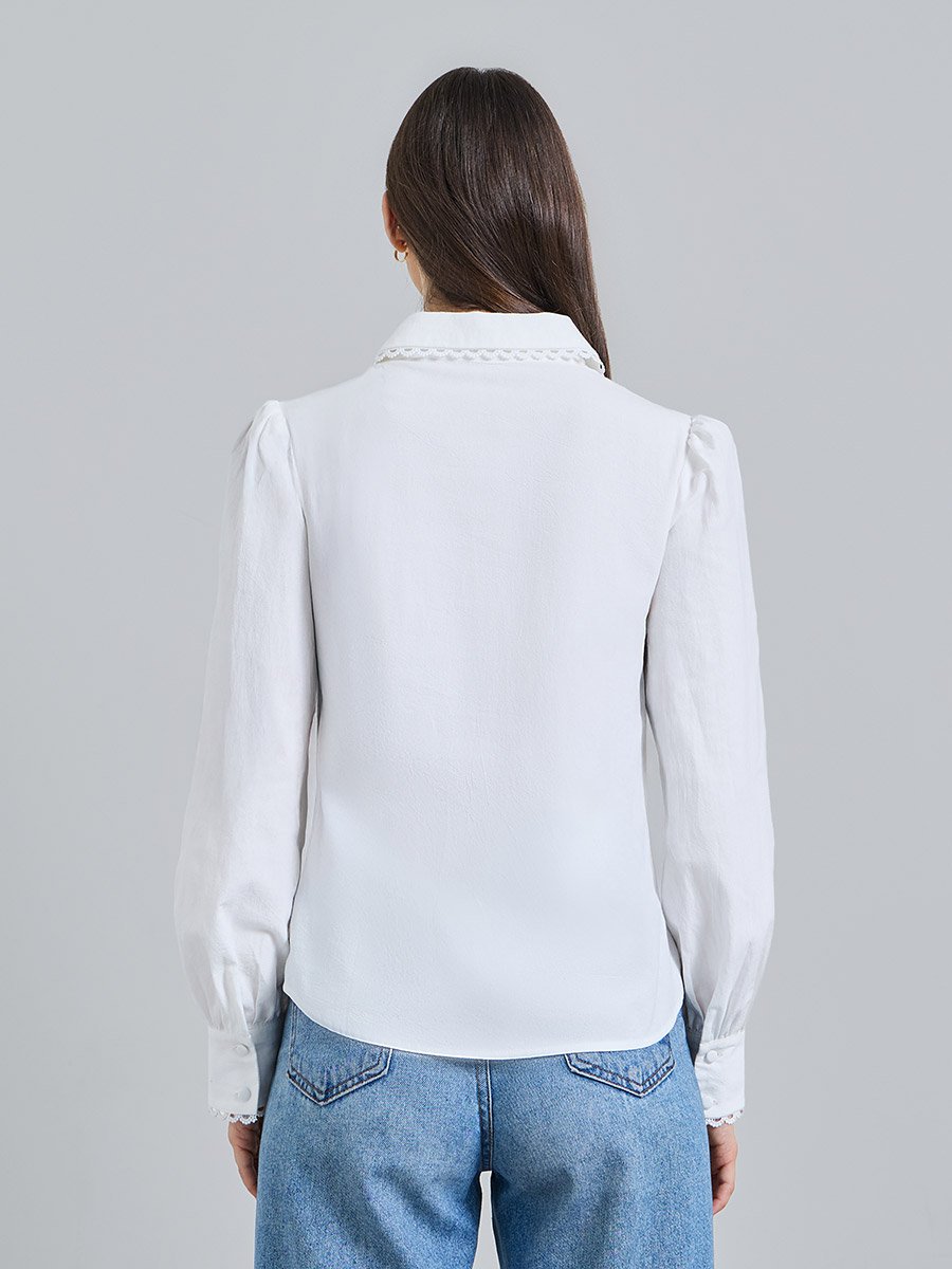 White Solid Long Sleeves Regular Shirt