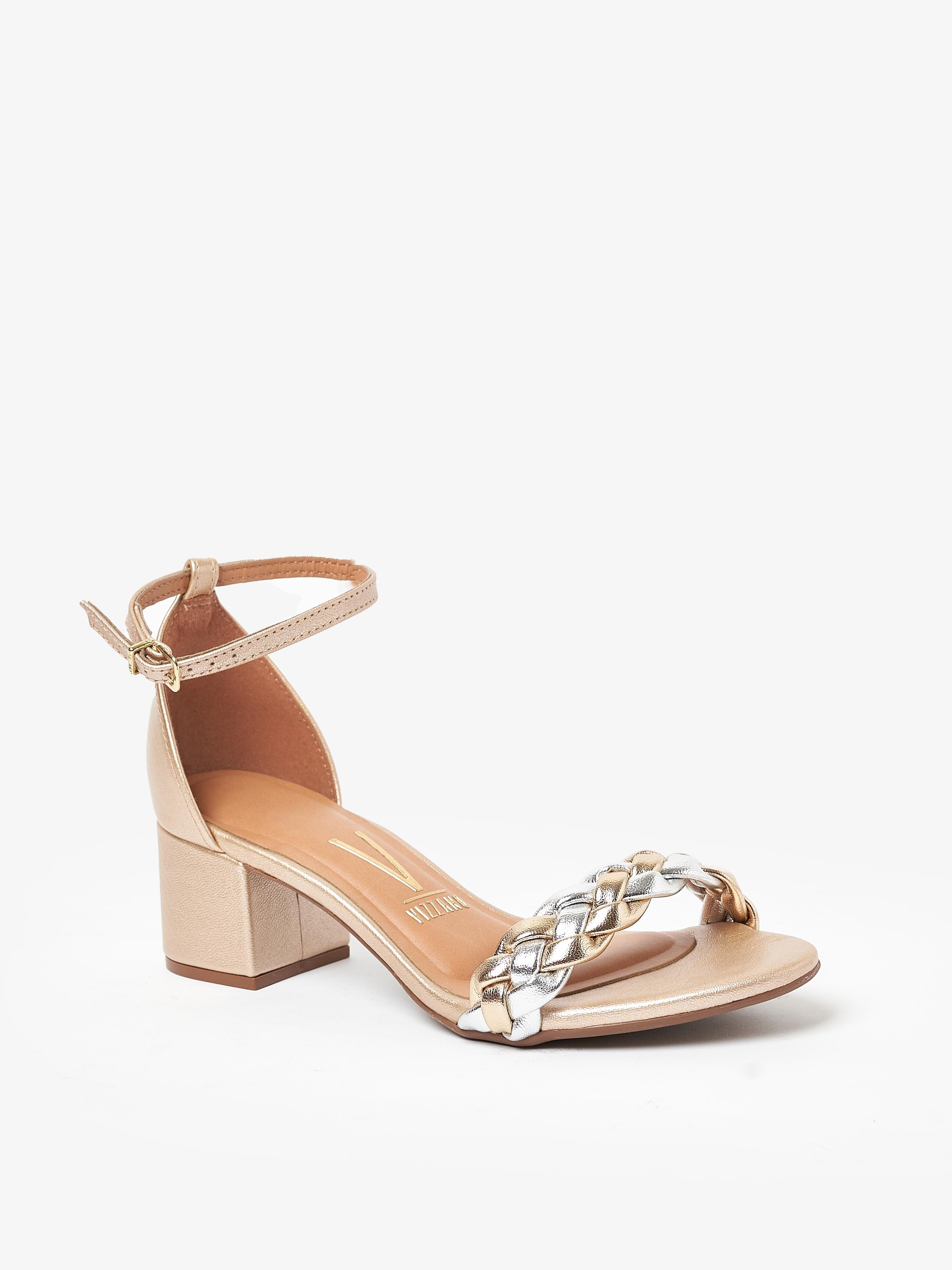 Gold Mid Heel Slingback Sandals