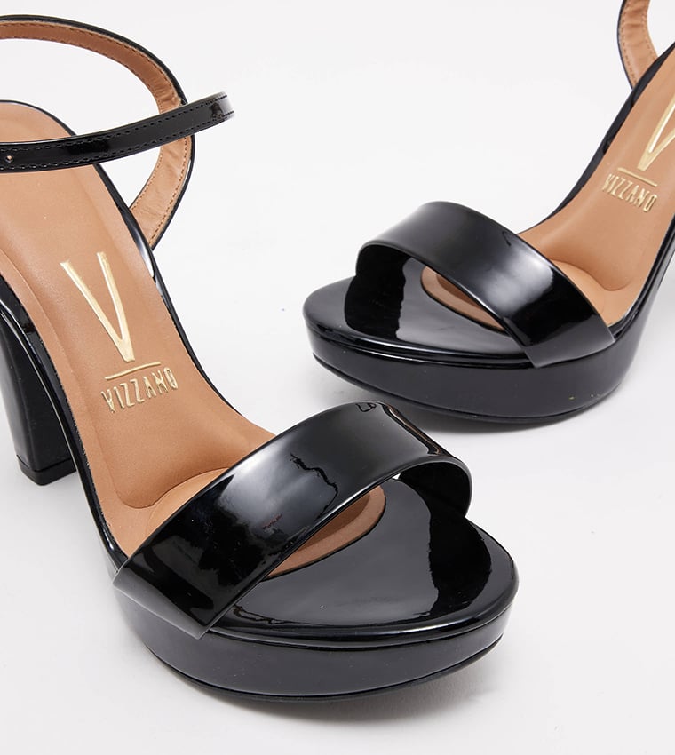 Black Patent Platform Heel Sandals