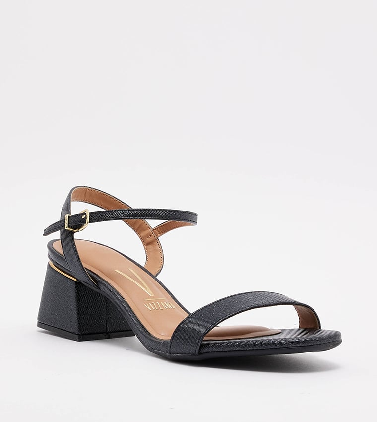 Black Ankle Strap Block Heel Sandals