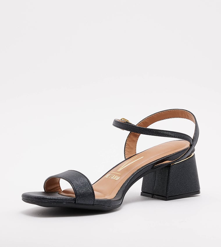 Black Ankle Strap Block Heel Sandals