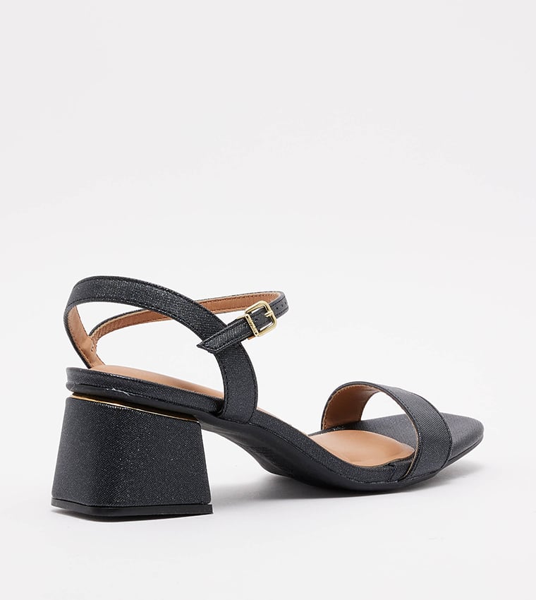 Black Ankle Strap Block Heel Sandals