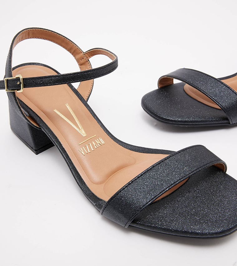 Black Ankle Strap Block Heel Sandals