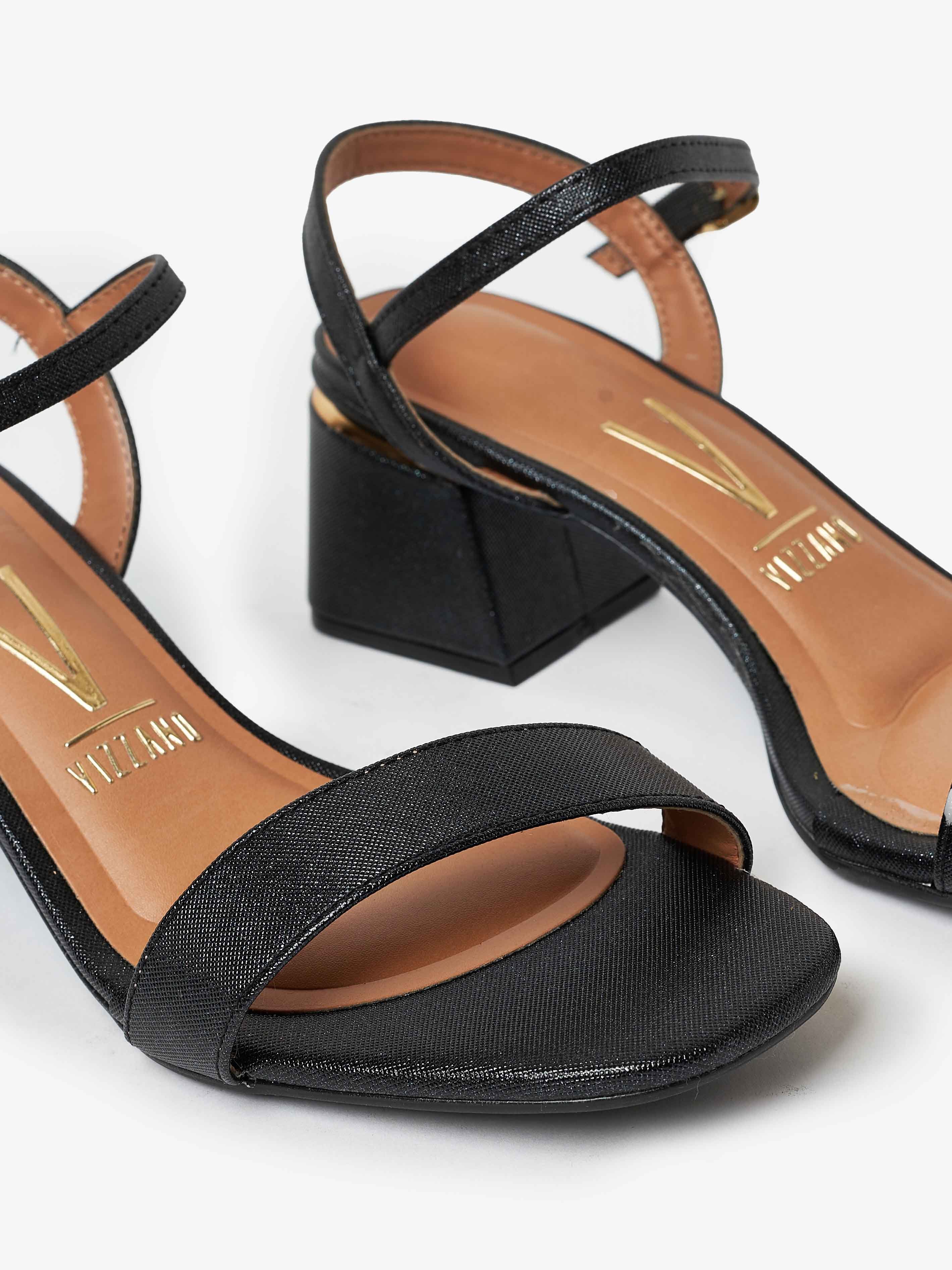 Black Ankle Strap Block Heel Sandals