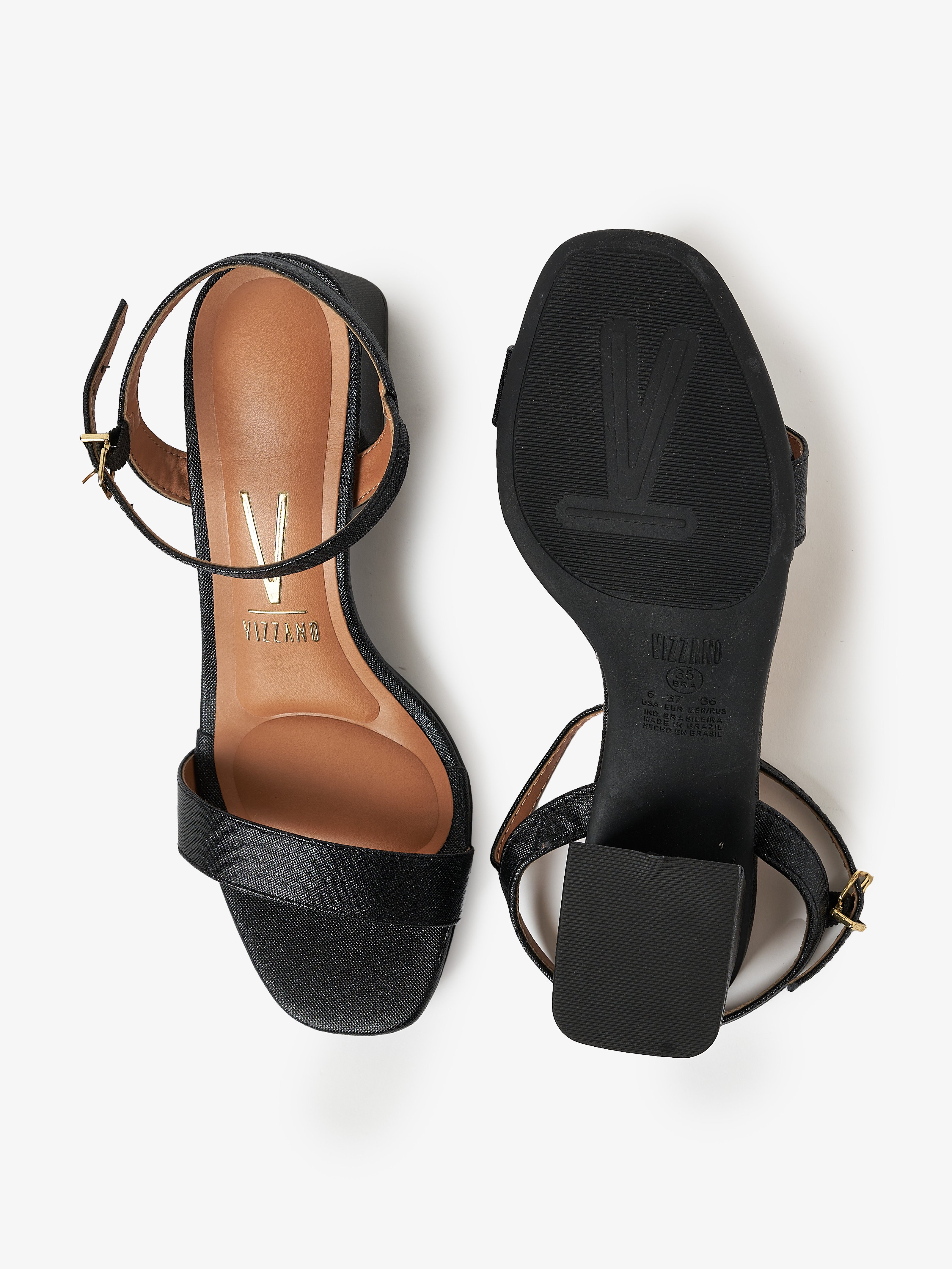 Black Ankle Strap Block Heel Sandals