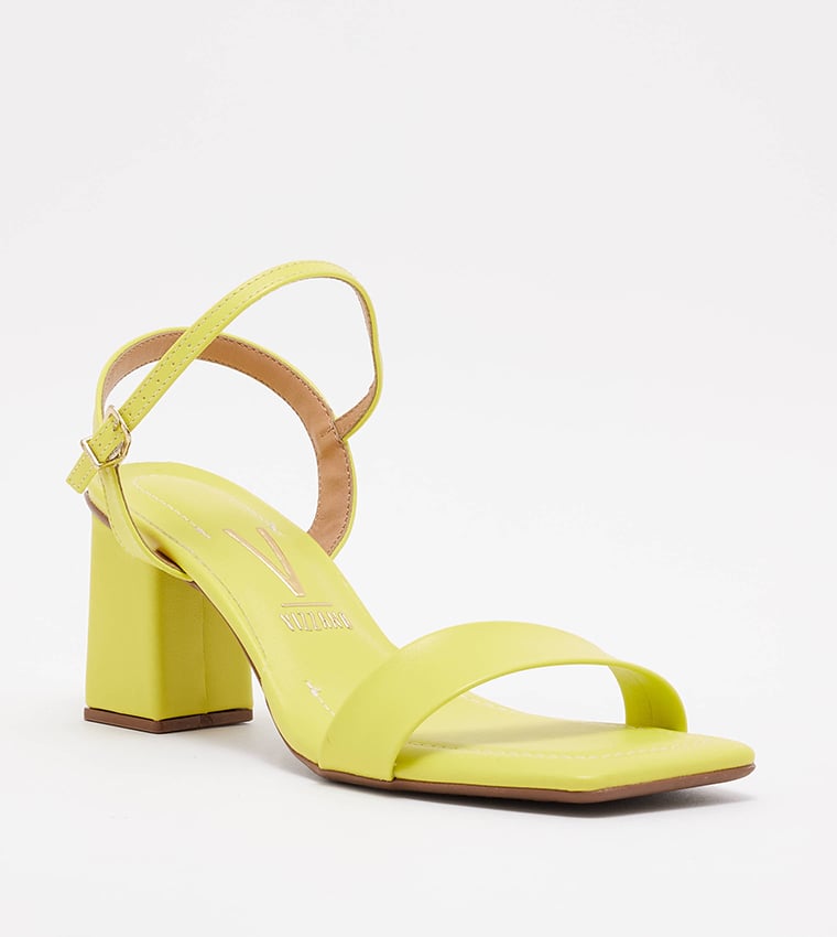 Yellow Square Toe Block Heel Sandals
