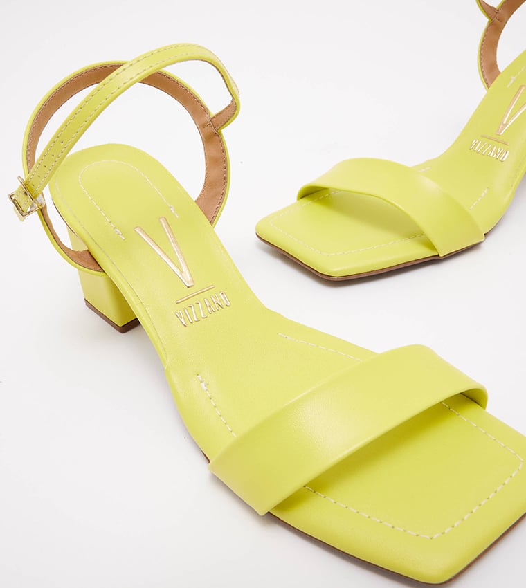Yellow Square Toe Block Heel Sandals