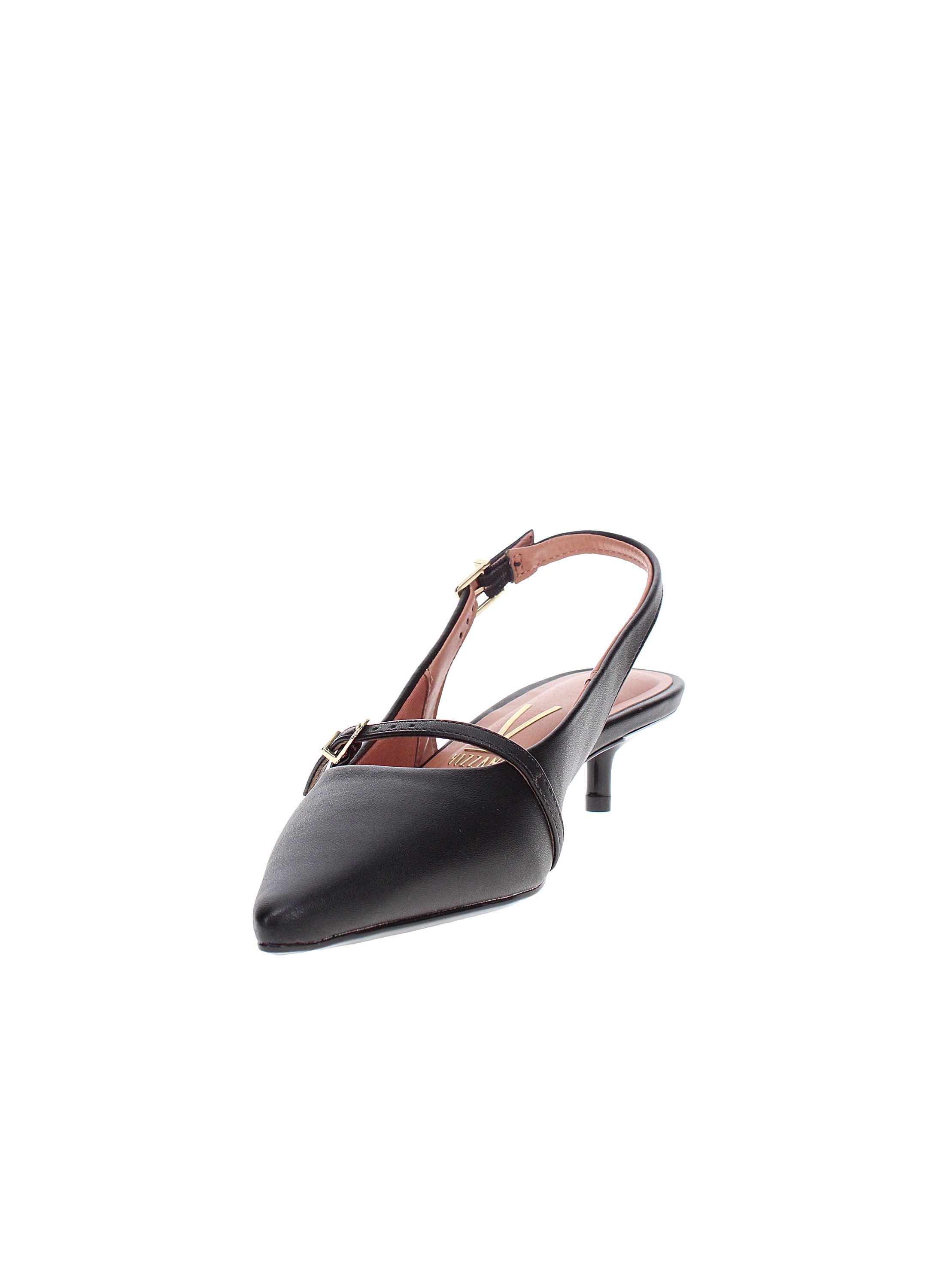 Black Pointed Toe Low Heel Pumps with Buckle Detail