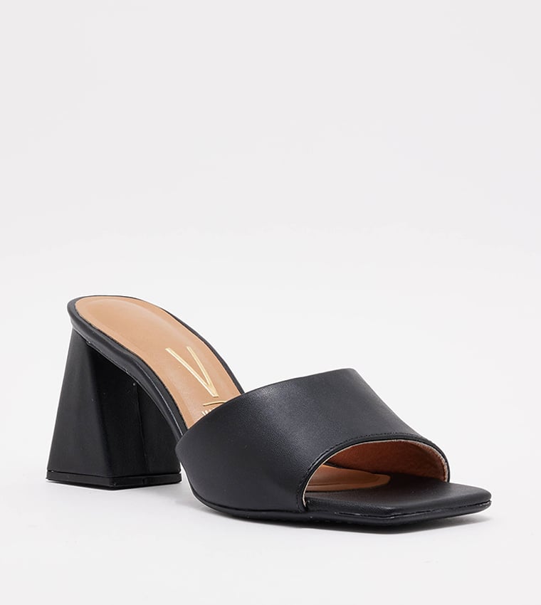 Black High Heel Mule Sandals with Square Toe Heels