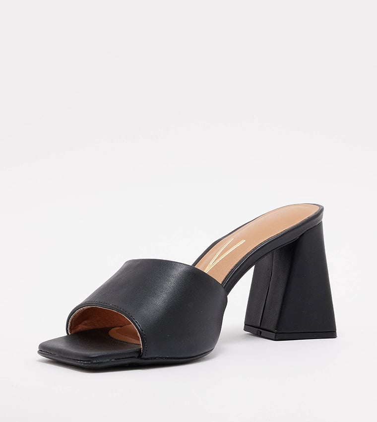 Black High Heel Mule Sandals with Square Toe Heels