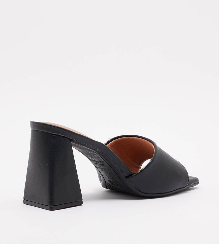 Black High Heel Mule Sandals with Square Toe Heels
