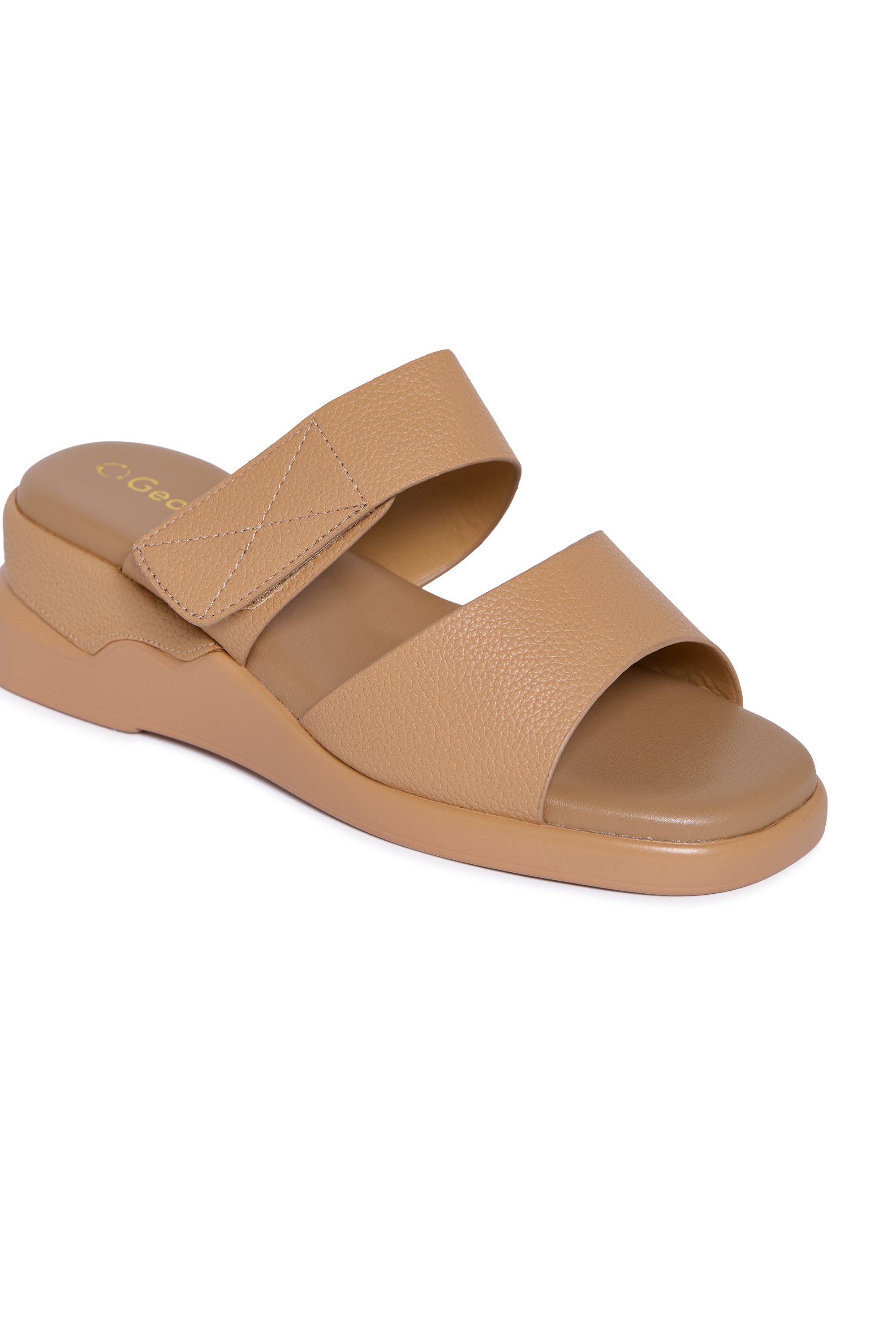 Beige Low Heel Comfort Slide Sandals