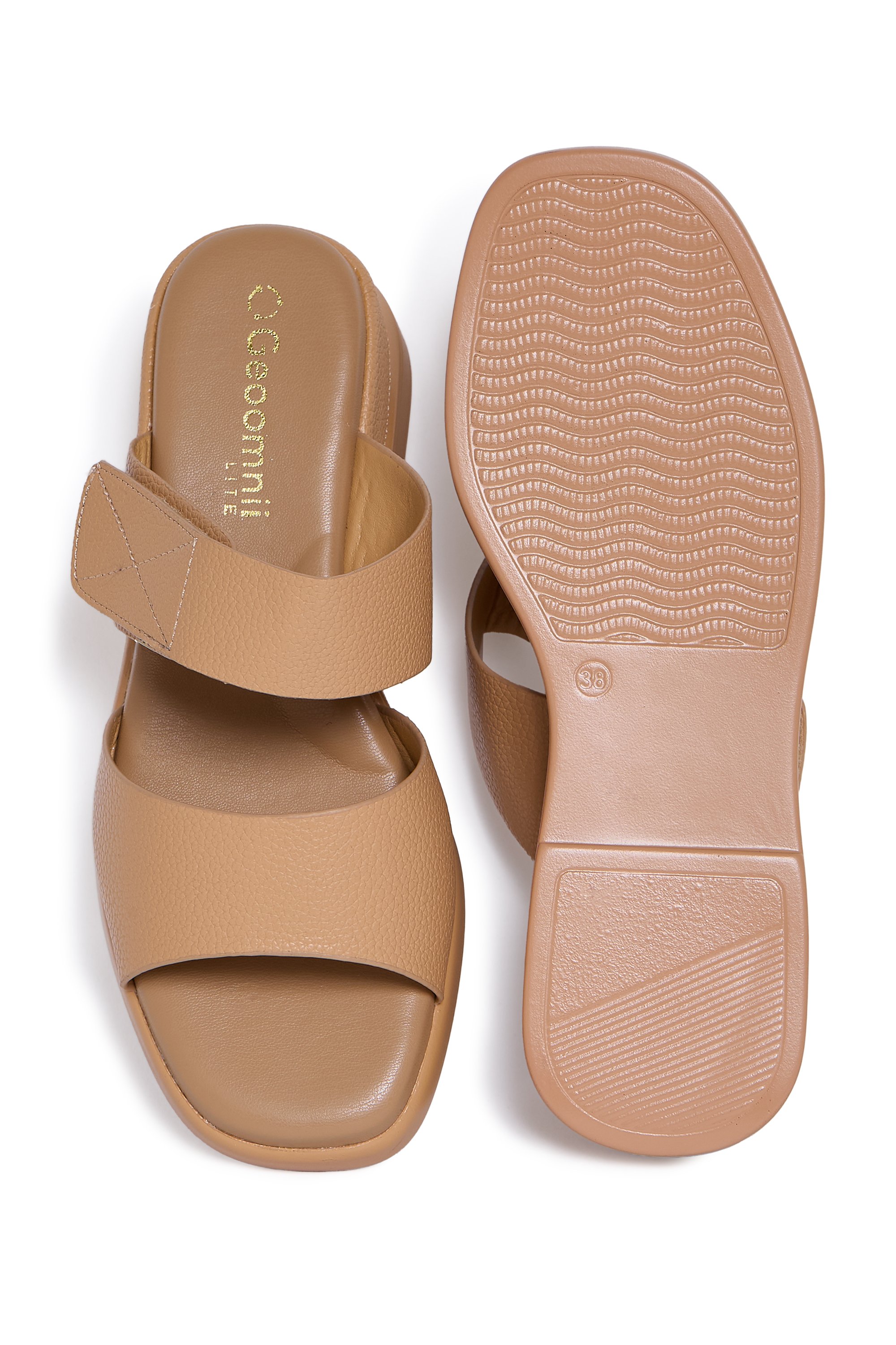 Beige Low Heel Comfort Slide Sandals