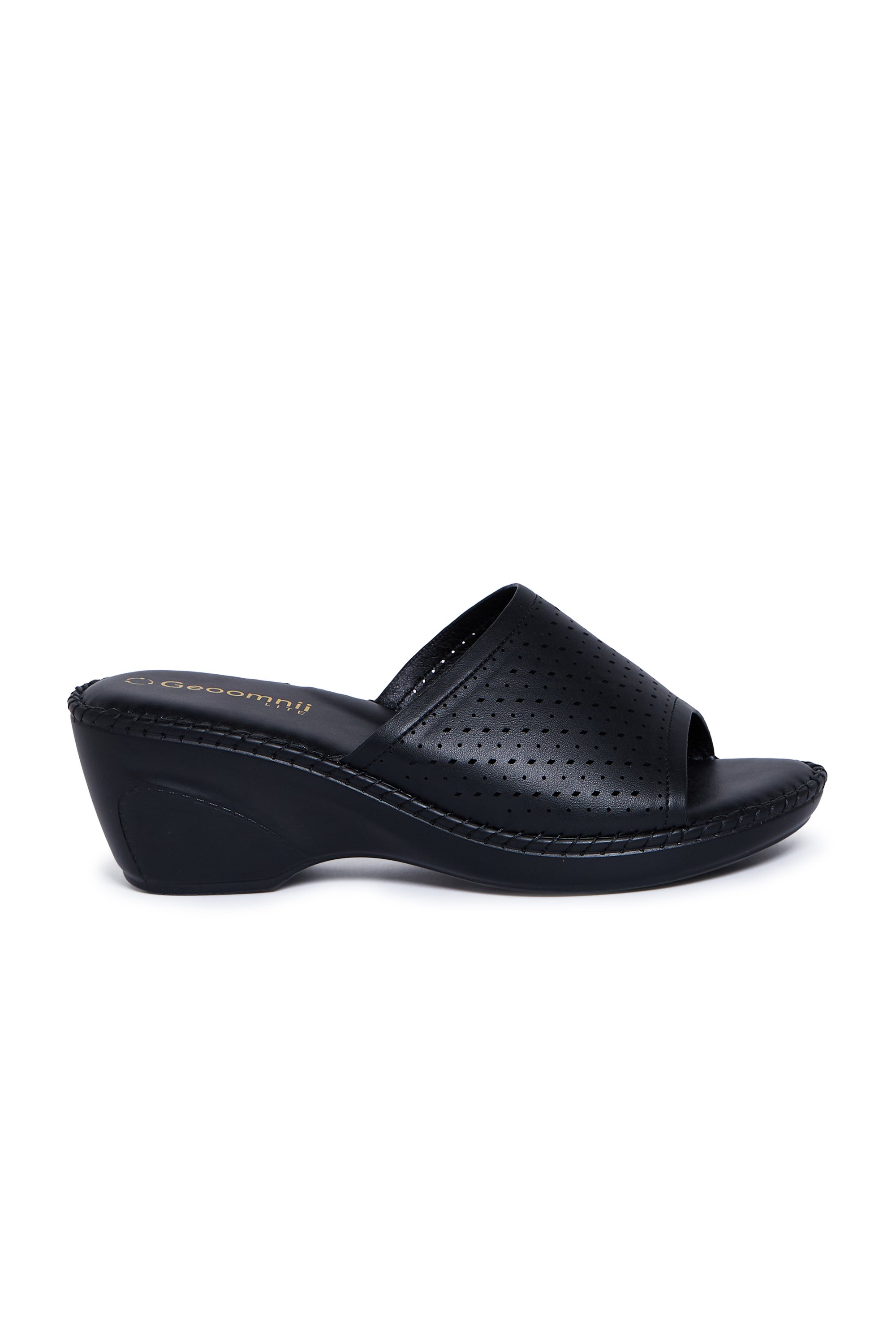 Black Mid Heel Comfort Slide Sandals