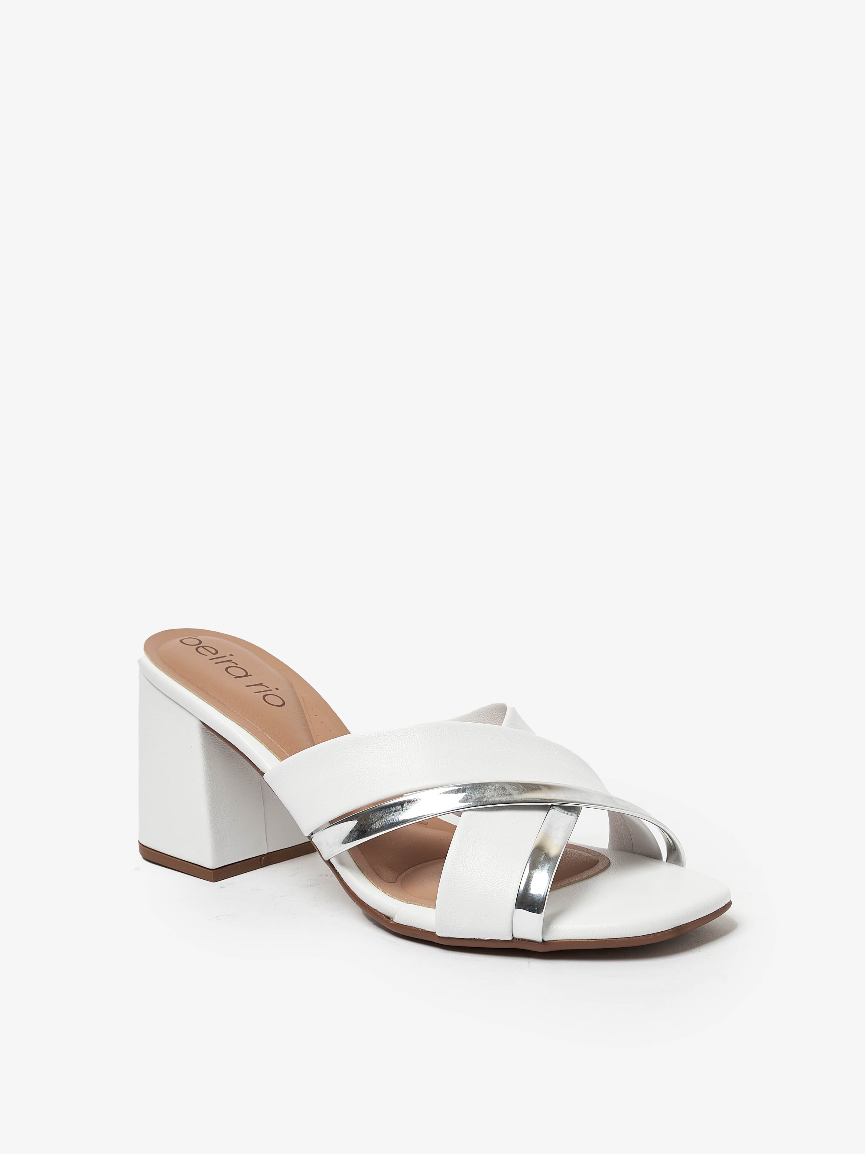 White Mid Heel Sandals with Criss-Cross Straps
