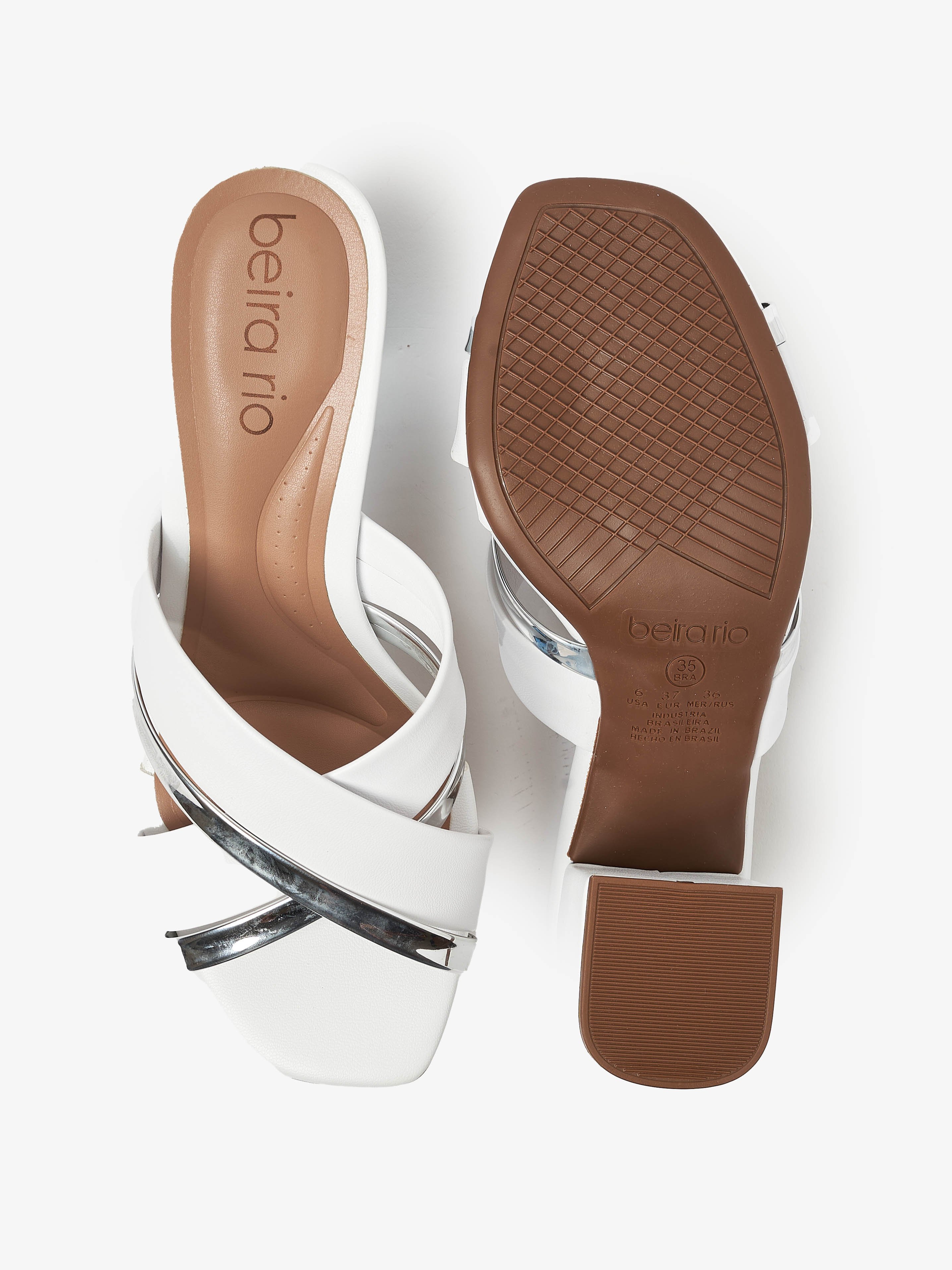 White Mid Heel Sandals with Criss-Cross Straps