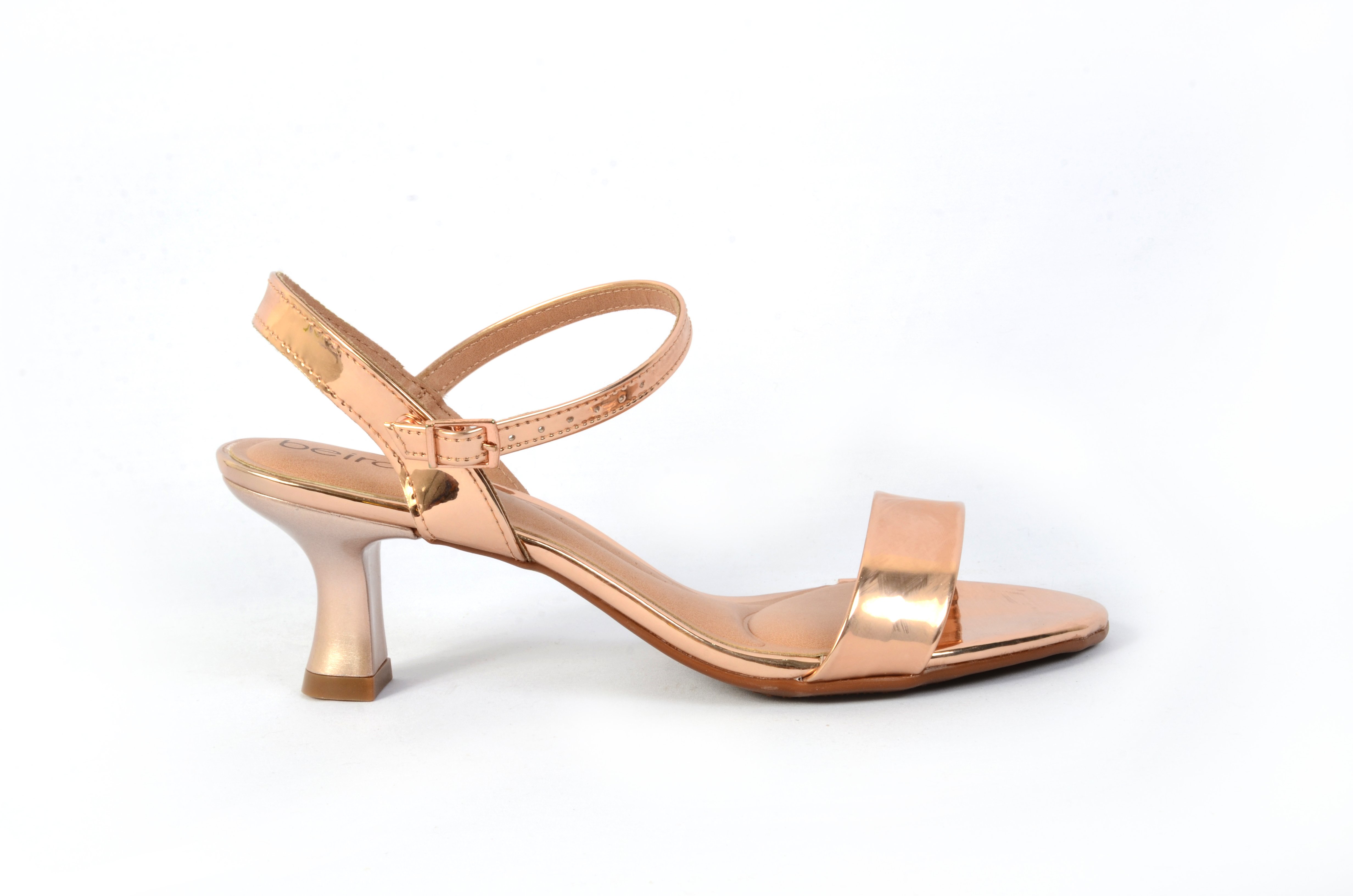 Gold Mid Heel Ankle Strap Sandals