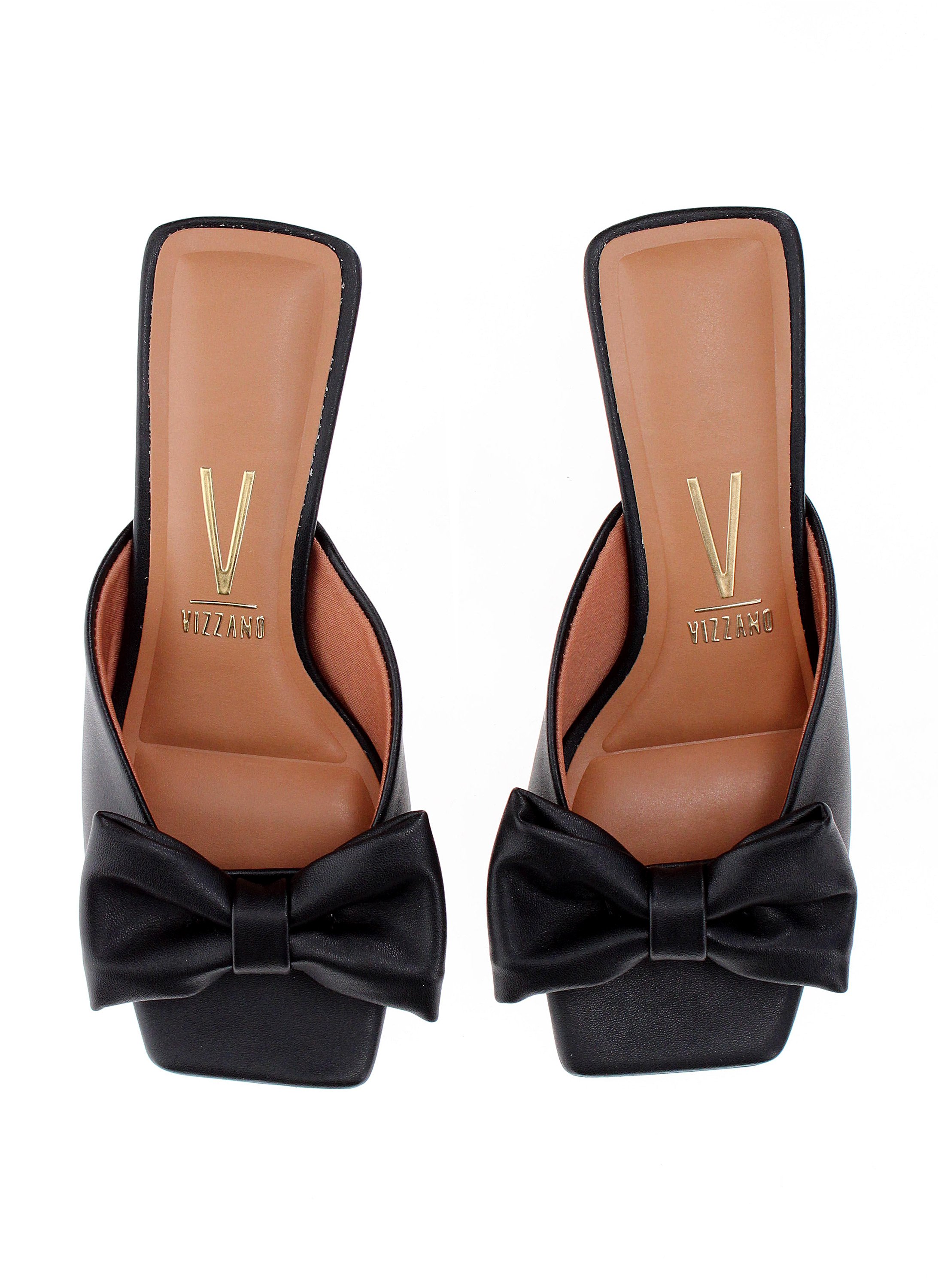 Black Low Heel Sandals with Bow Detail
