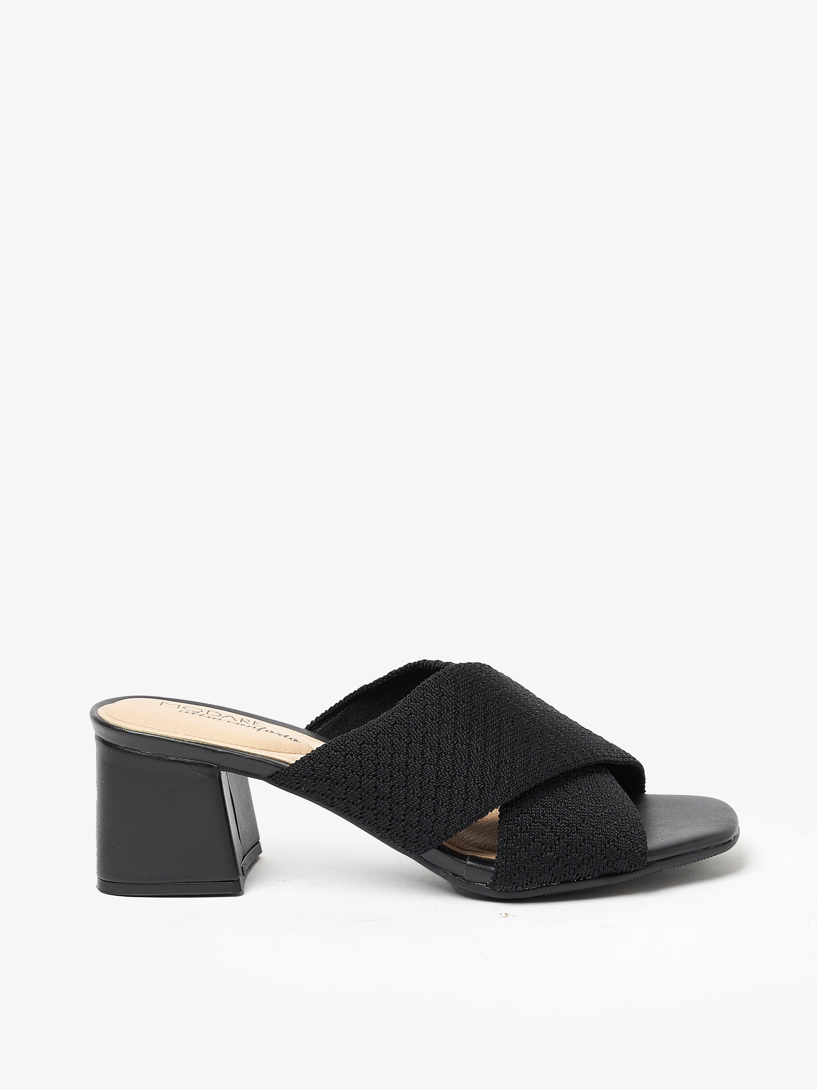 Black Mid-Heel Sandals with Cross-Strap Design